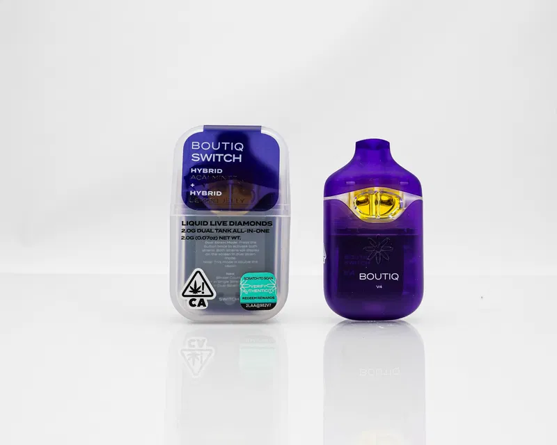 BOUTIQ – DISPOSABLE RECHARGEABLE VAPE CARTS – V. 4 SWITCH DUAL TANK – W/ LIQUID LIVE DIAMONDS – 2GM (2000MG)