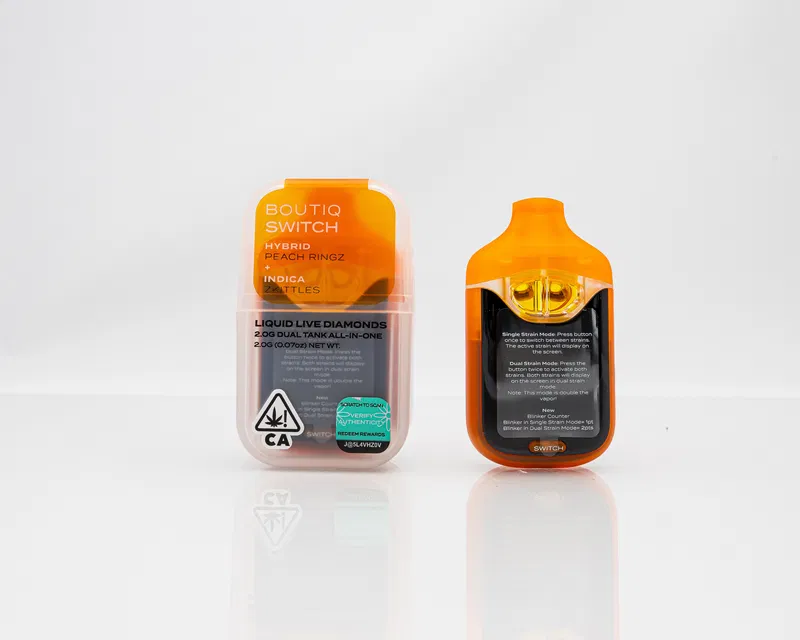 BOUTIQ – DISPOSABLE RECHARGEABLE VAPE CARTS – V. 4 SWITCH DUAL TANK – W/ LIQUID LIVE DIAMONDS – 2GM (2000MG) - Image 2